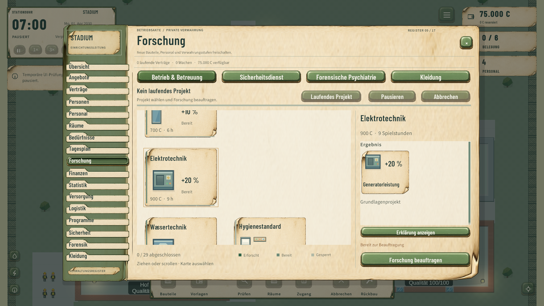 Forschungsoberfläche mit Elektrotechnik und Versorgungsausbau